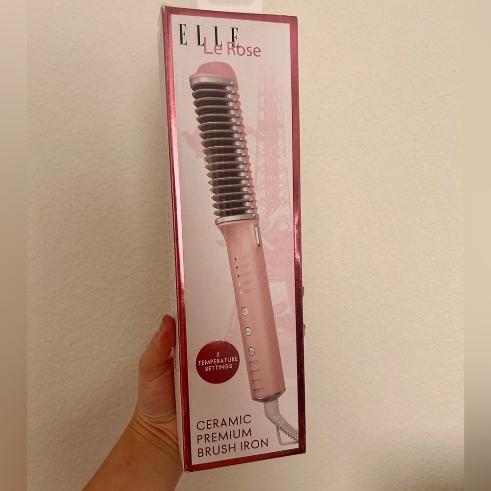 Elle Le Rose Ceramic Premium Hairbrush Iron- NIB